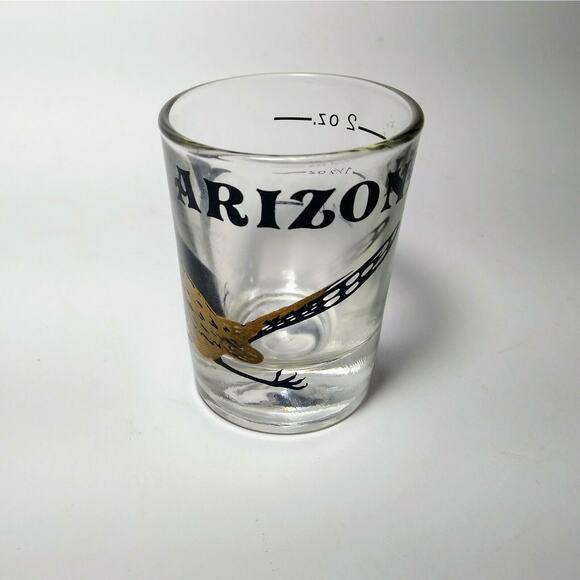 VTG ARIZONA GLASS ROAD RUNNER BIRD SOUVENIR SHOT BAR BARWARE GOLD FEDERAL 2 oz - Picture 2 of 3